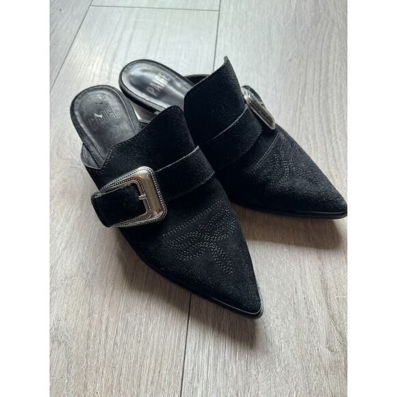 PAIGE Shoes - Paige Womens Size 6 Black Suede Western Buckle Bohemian Kensington Mules Heels